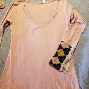 Altard State - Mixed Material Thermal top with contrast trimmed cuffs